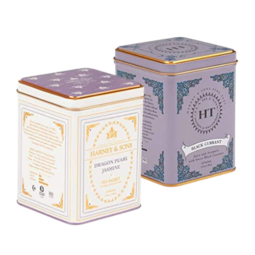 Harney & Sons Dragon Pearl Jasmine Tea, 20 Sachets & Caffeinated Black Currant Black Tea Tin 20 Sachets