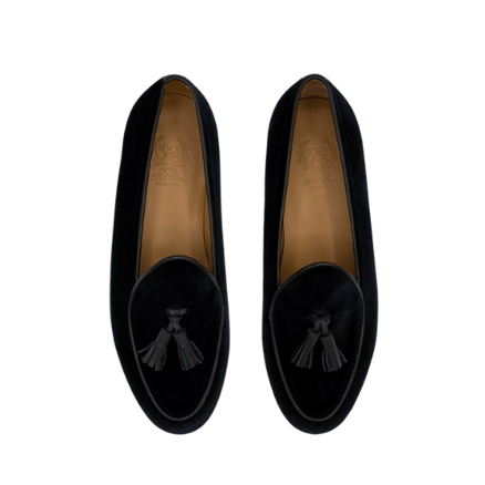 mens smoking loafers in black with tassles