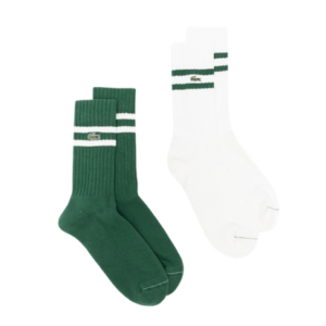 Lacoste logo green white striped socks pack